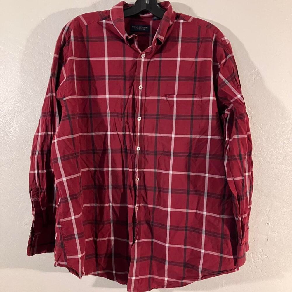 Roundtree Yorke‎ Red Plaid Repaired Button Up Shirt